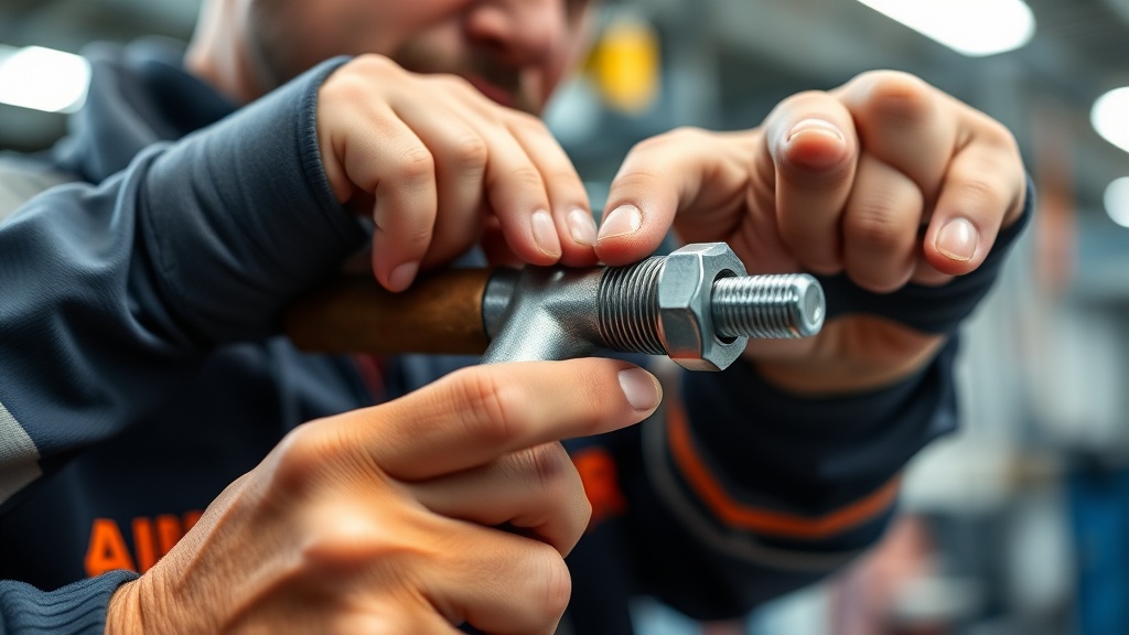 토크 렌치를 사용하여 규정된 힘으로 앵커볼트를 체결하는 정밀 작업 과정